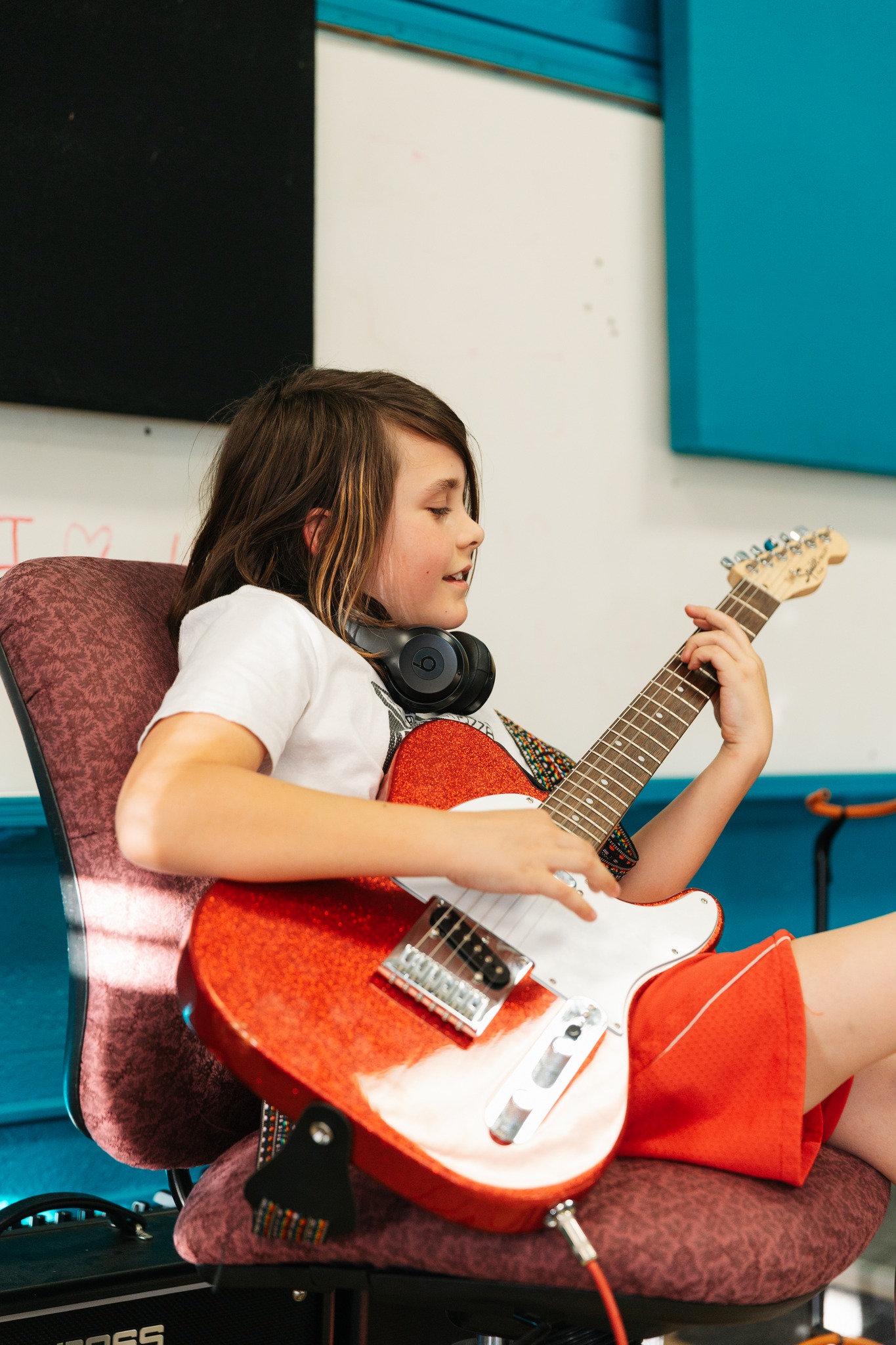 Tow kids in a music studio